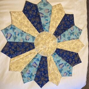 Elegant Blue and Cream Patchwork Quilted Holiday Decoration